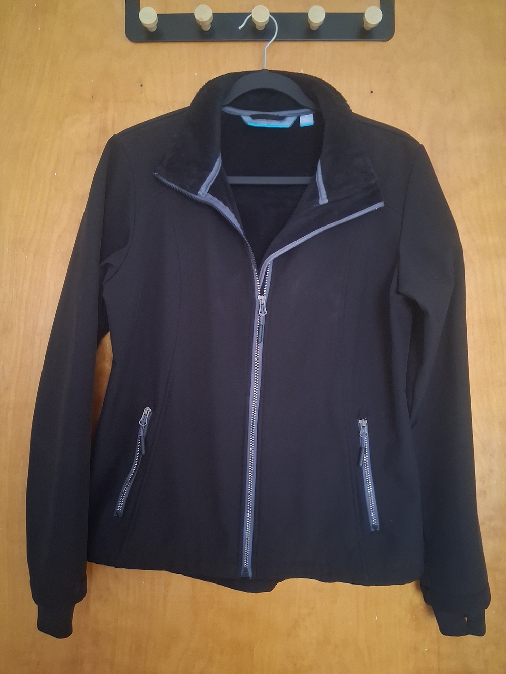 Free Country Black Women Zip-Front Softshell Jacket Fleecy Lining Missing Hood M